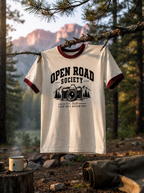 LYNXAR Open Road Society Off White & Maroon Ringer Tee