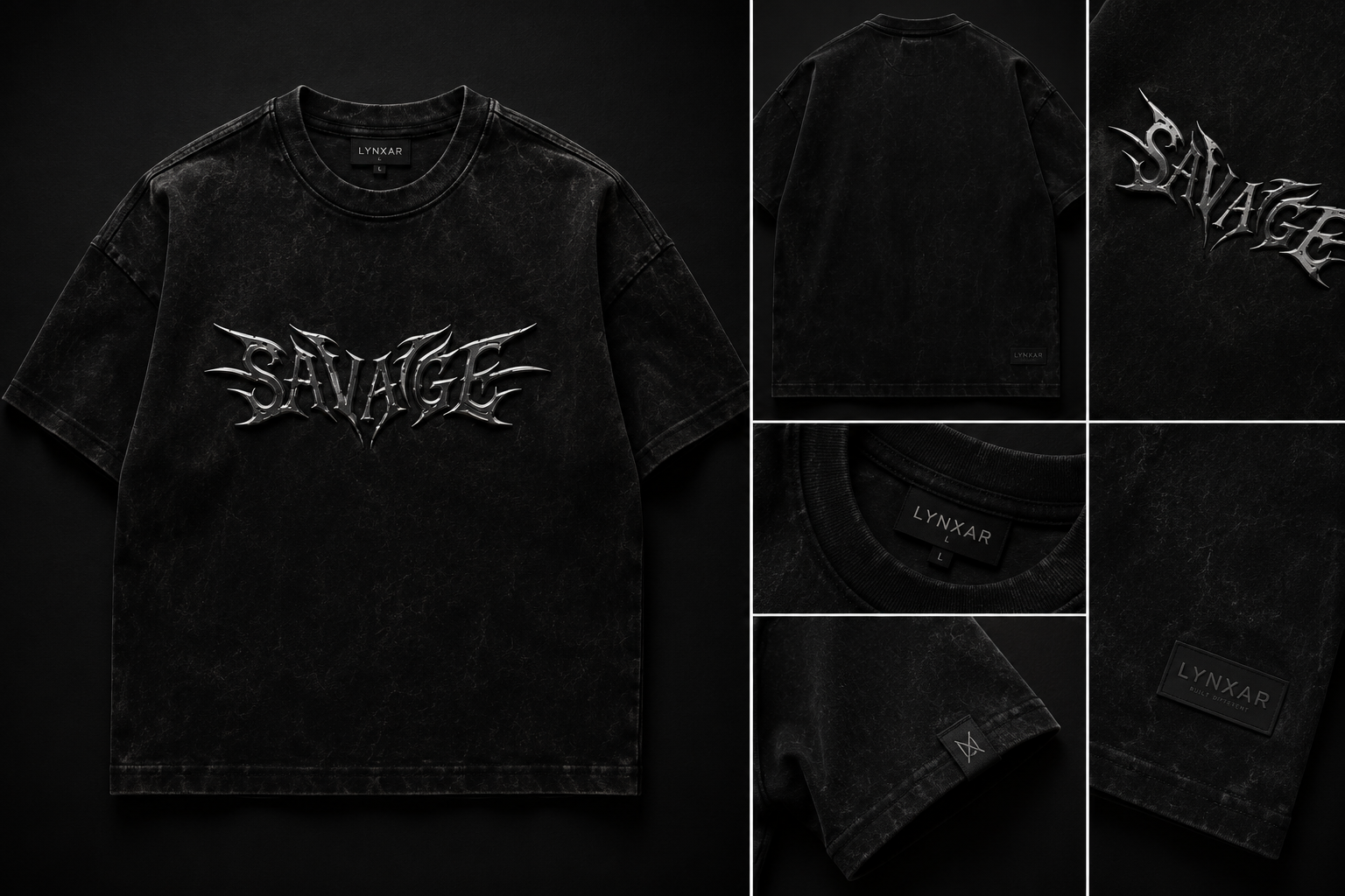 SAVAGE Acid Wash Oversized T-Shirt – Black