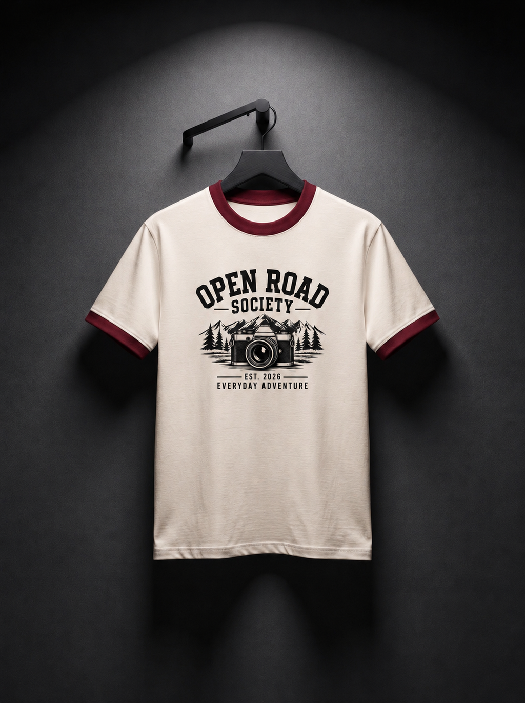 LYNXAR Open Road Society Off White & Maroon Ringer Tee