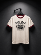 LYNXAR Open Road Society Off White & Maroon Ringer Tee