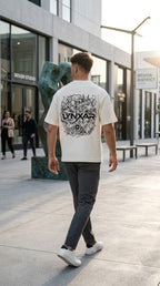 LYNXAR Off-White Waffle Boxy Fit Back Graphic T-Shirt 🤍🖤
