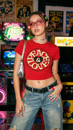 LYNXAR Peace & Love Retro Red Baby Tee