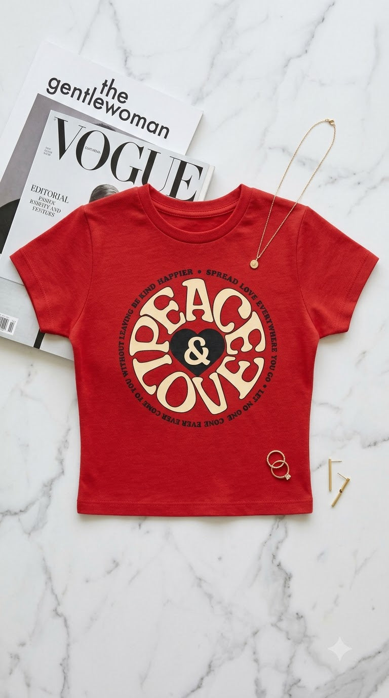 LYNXAR Peace & Love Retro Red Baby Tee