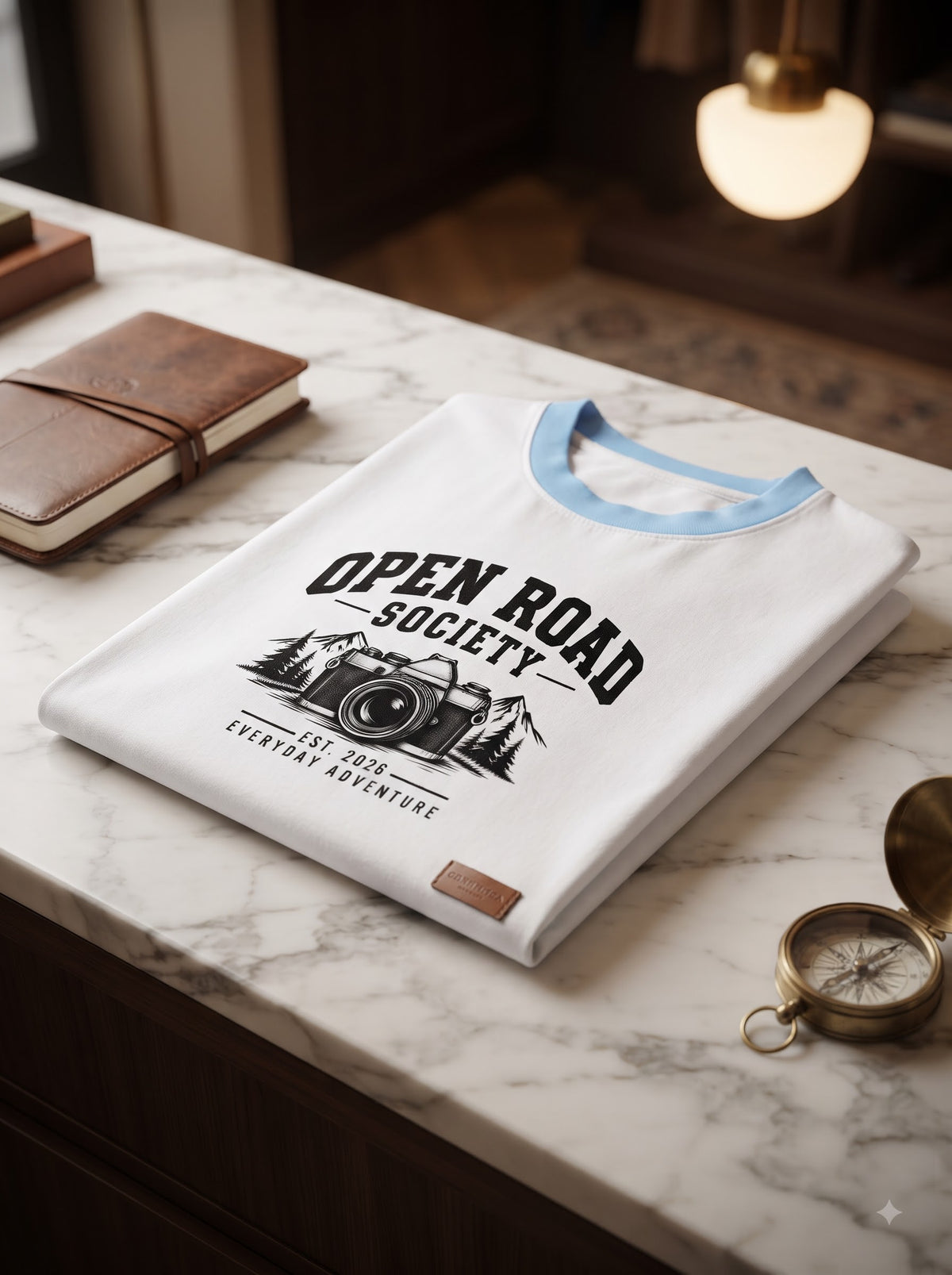 LYNXAR Open Road Society White & Sky Blue Ringer Tee