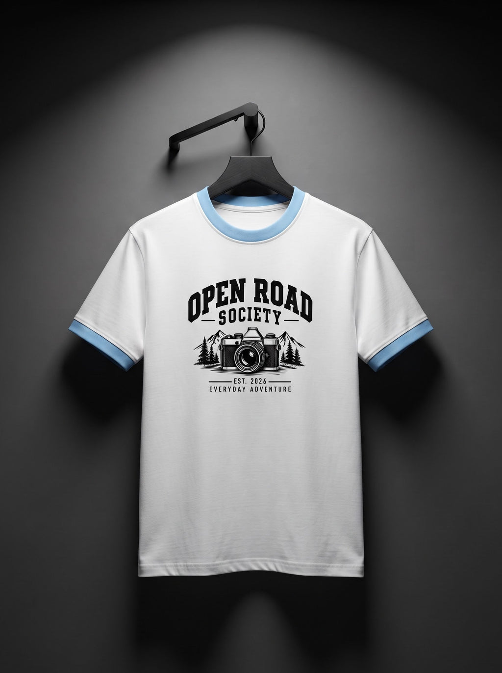 LYNXAR Open Road Society White & Sky Blue Ringer Tee