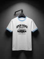LYNXAR Open Road Society White & Sky Blue Ringer Tee