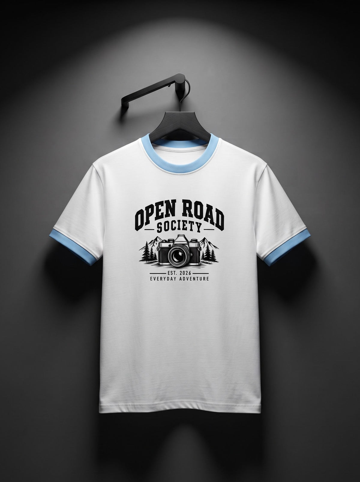 LYNXAR Open Road Society White & Sky Blue Ringer Tee