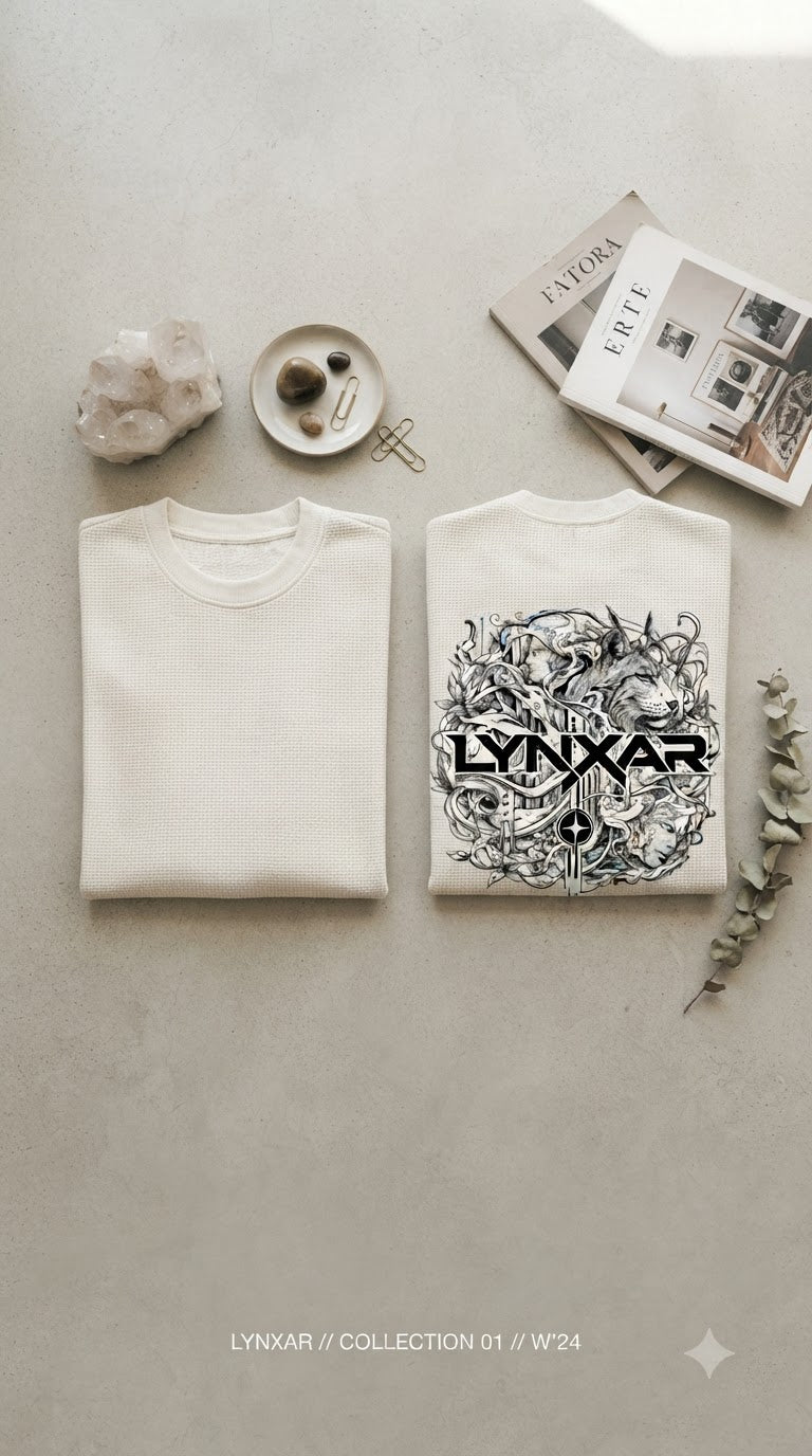LYNXAR Off-White Waffle Boxy Fit Back Graphic T-Shirt 🤍🖤